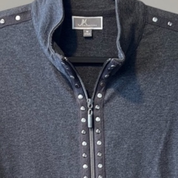 JM Collection Ladies M Grey Zip-Up Jacket With Embellishments - Picture 3 of 13